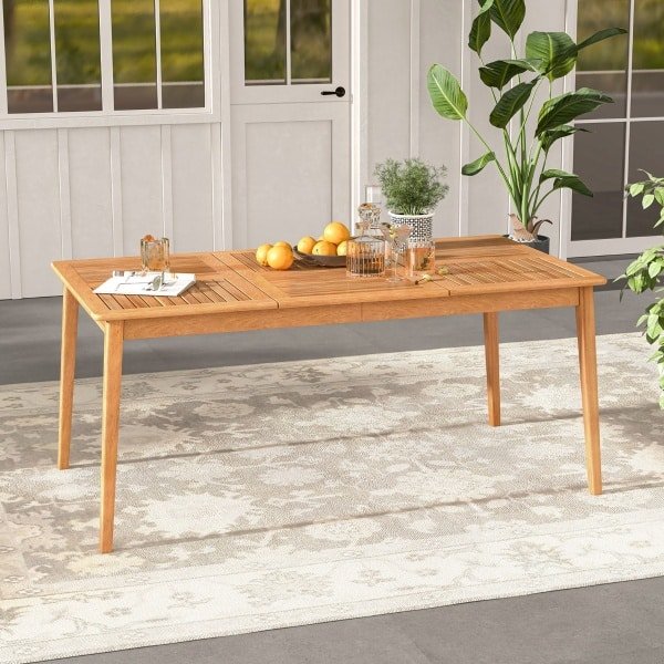 Acacia Houten Tuintafel 170x90cm Grote Terrastafel voor 6 Personen Rechthoekige Balkontafel met Paraplugat Houten Tafel Buiten Eettafel