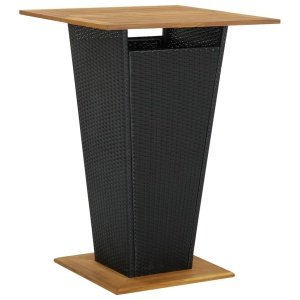 Bartafel 80x80x110 cm poly rattan en massief acaciahout zwart