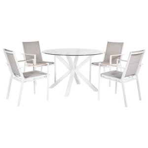 Beliani - MALETTO|BUSSETO - Tuinset voor 4 - Wit - Aluminium|Glas