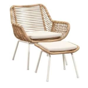 Loungestoel Grand met voetenbank 2-delig - wicker naturel - Leen Bakker