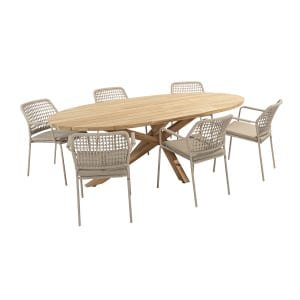 Taste Barista/Prado ovale tuinset 240x115 cm. (7-delig) - Latte/Teak