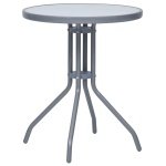Tuintafel 60 cm staal en glas lichtgrijs