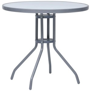 Tuintafel 80 cm staal en glas lichtgrijs