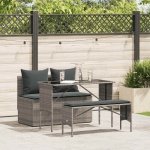 3-delige Tuinset met kussens poly rattan grijs