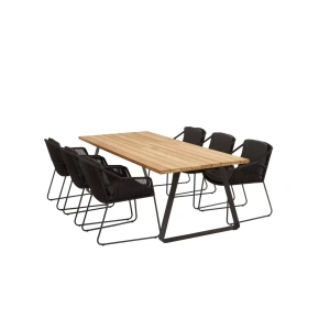 Accor tuinset antraciet met teak Basso tafel met alu poten | 4 Seasons Outdoor
