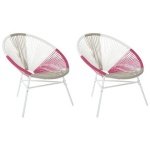 Beliani - ACAPULCO - Tuinstoel set van 2 - Wit|Beige|Roze - PE rotan