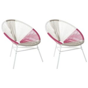 Beliani - ACAPULCO - Tuinstoel set van 2 - Wit|Beige|Roze - PE rotan