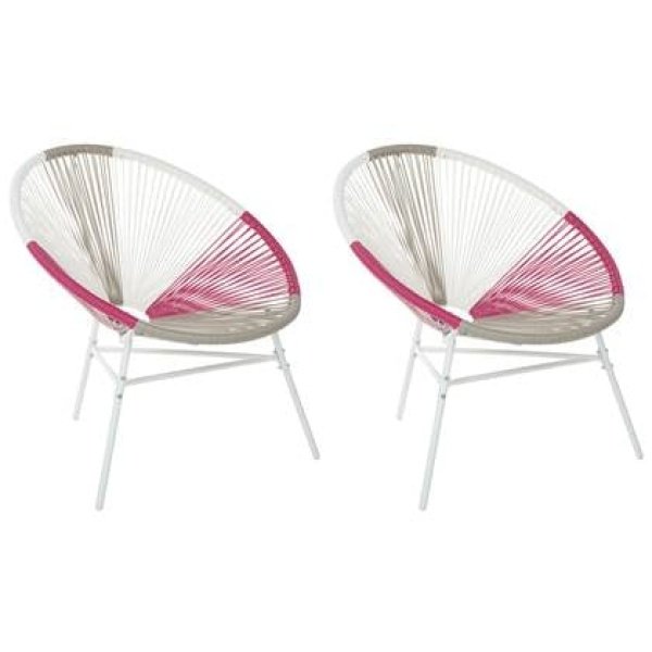 Beliani - ACAPULCO - Tuinstoel set van 2 - Wit|Beige|Roze - PE rotan