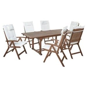 Beliani-AMANTEA-Tuinset voor 6-Donkere houtkleur|Wit-Acaciahout