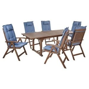 Beliani - AMANTEA - Tuinset voor 6 - Donkerhout|Blauw - Acaciahout