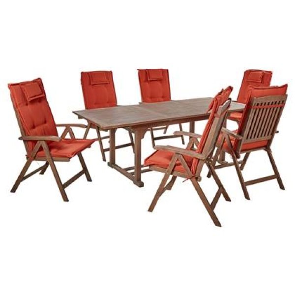 Beliani - AMANTEA - Tuinset voor 6 - Donkerhout|Rood - Acaciahout