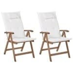 Beliani-AMANTEA-Tuinstoel set van 2-Donkerbruin|Off-white-Acaciahout