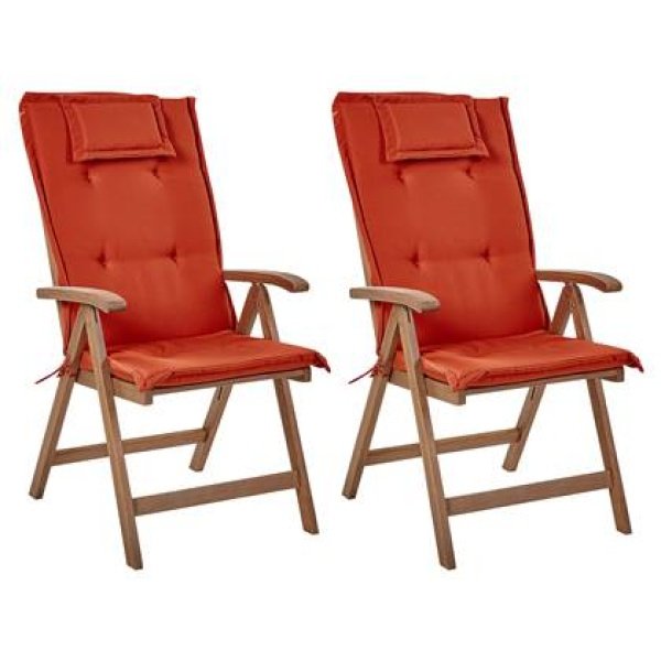 Beliani-AMANTEA-Tuinstoel set van 2-Donkerbruin|Rood-Acaciahout