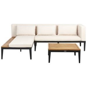 Beliani-BRACCIANO-Loungeset 3-zits-Lichtbeige-Gecertificeerd acaciahout