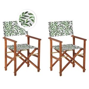 Beliani-CINE -Tuinstoel set van 2-Donkerhout|Wit|Blad-Polyester