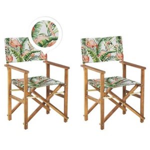 Beliani-CINE -Tuinstoel set van 2-Groen|Hout|Flamingo-Polyester
