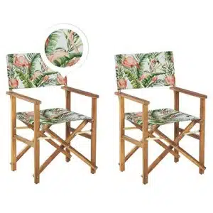 Beliani-CINE -Tuinstoel set van 2-Groen|Hout|Flamingo-Polyester