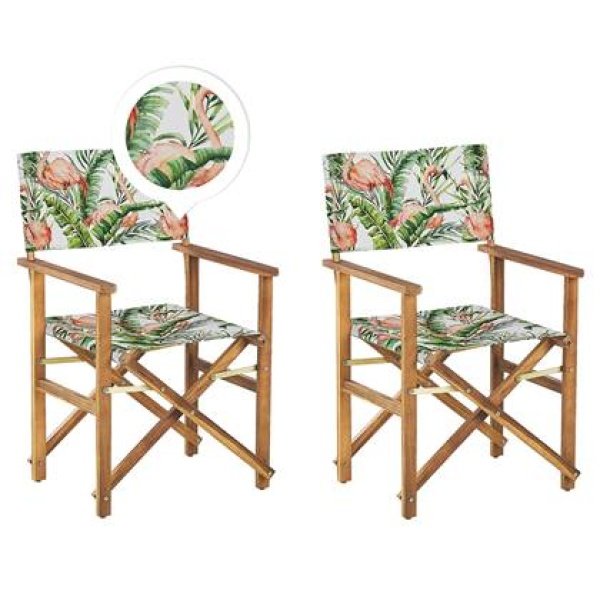 Beliani-CINE -Tuinstoel set van 2-Groen|Hout|Flamingo-Polyester