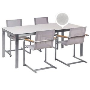Beliani - COSOLETO - Tuinset 4 persoons - Wit - Graniet|Glas