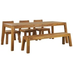 Beliani-LIVORNO -Tuinset voor 6 3 stoelen en bank-Lichthout-Acaciahout