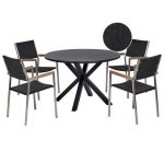 Beliani-MALETTO|GROSSETO-Tuinset 4-zits-Zwart-Aluminium|Rotan|Glas