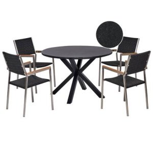Beliani-MALETTO|GROSSETO-Tuinset 4-zits-Zwart-Aluminium|Rotan|Glas