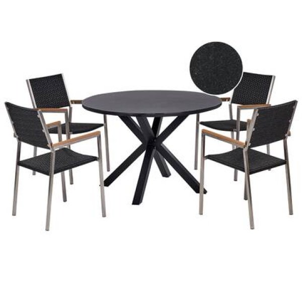 Beliani-MALETTO|GROSSETO-Tuinset 4-zits-Zwart-Aluminium|Rotan|Glas