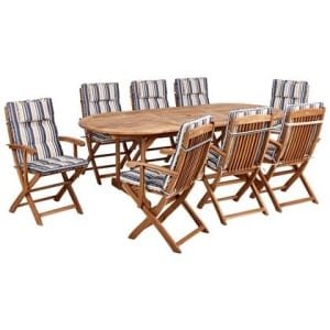 Beliani-MAUI II-Tuinset voor 8-Lichthout|Blauw|Beige-Acaciahout