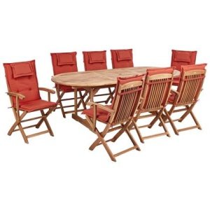 Beliani - MAUI II - Tuinset voor 8 - Lichthout|Rood - Acaciahout