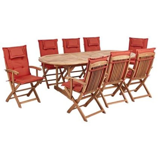 Beliani - MAUI II - Tuinset voor 8 - Lichthout|Rood - Acaciahout