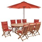 Beliani-MAUI II-Tuinset voor 8 met parasol-Lichthout|Rood-Acaciahout