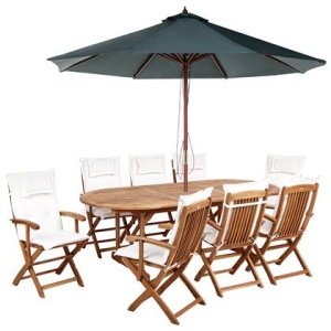 Beliani-MAUI II-Tuinset voor 8 met parasol-Lichthout|Wit-Acaciahout