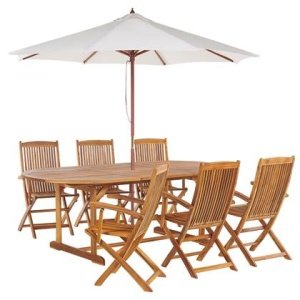 Beliani - MAUI - Tuinset voor 8 - Lichte houtkleur - Acaciahout