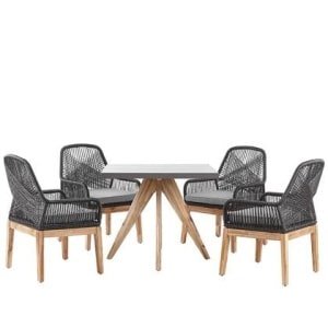 Beliani - OLBIA - Tuinset voor 4 - Grijs|Zwart - Vezelcement