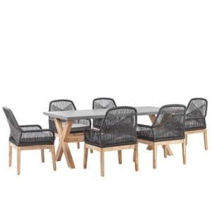 Beliani - OLBIA - Tuinset voor 6 stoelen - Grijs|Zwart - Vezelcement