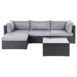 Beliani - SANO - Loungeset voor 4 - Zwart - Rechtszijdig - PE rotan