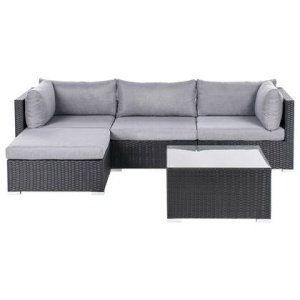 Beliani - SANO - Loungeset voor 4 - Zwart - Rechtszijdig - PE rotan