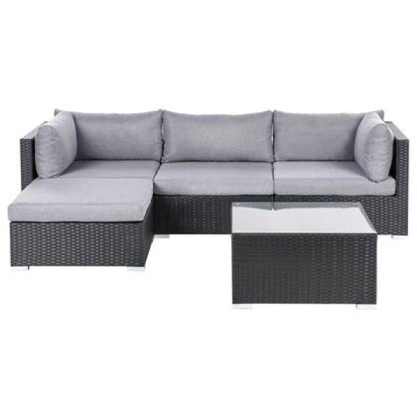 Beliani - SANO - Loungeset voor 4 - Zwart - Rechtszijdig - PE rotan
