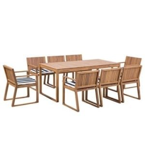 Beliani-SASSARI L-Tuinset voor 8-Lichthout|Blauw|Wit-Acaciahout