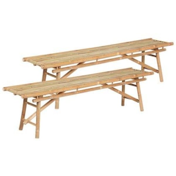 Beliani - TINDARI - Tuinbank set van 2 - Lichthout - Bamboe Beliani - TINDARI - Tuinbank set van 2 - Lichthout - Bamboe