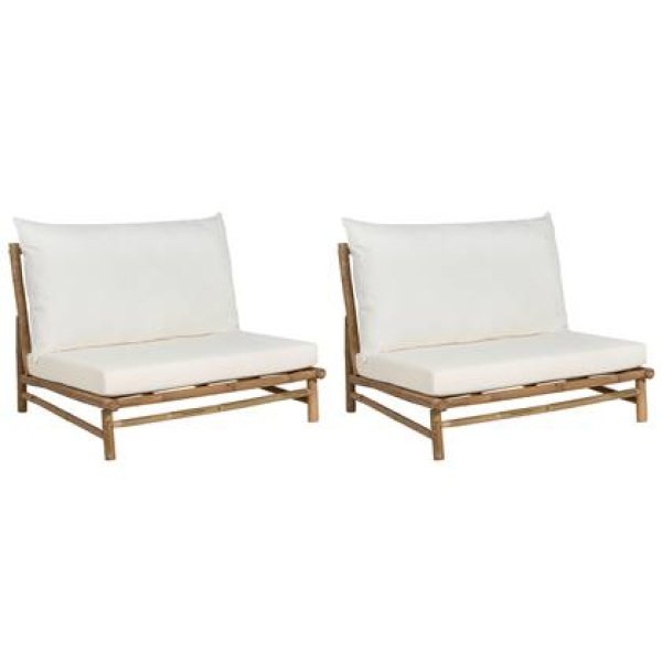 Beliani - TODI - Fauteuil set van 2 - Lichthout|Wit - Bamboe