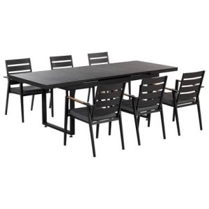 Beliani - VALCANETTO|TAVIANO - Tuinset voor 6 - Zwart - Aluminium