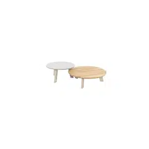 Emma set van 2 salontafels latte, 65 en 80 cm. Ø printed keramiek / teak top