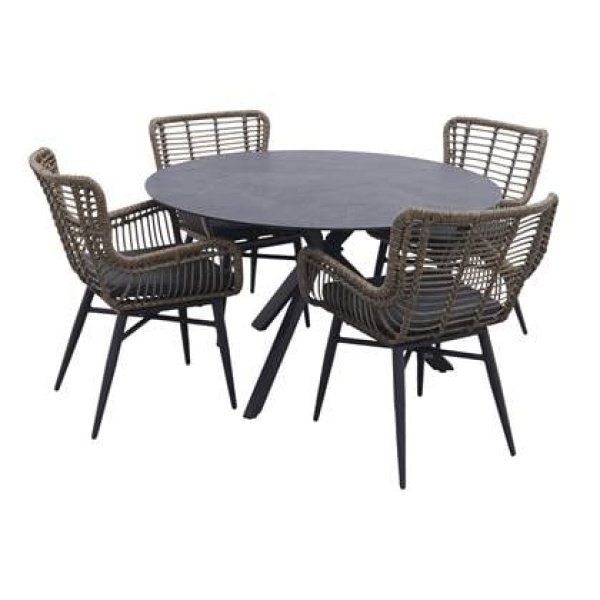 Jasmine natural|Locarno 130 cm. ronde tuinset - 5-delig