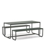 Kave Home Picknickset Sotil Met tuintafel en 2 tuinbanken - Donkergroen