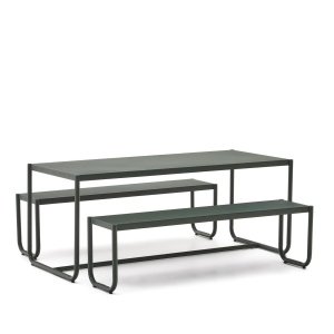 Kave Home Picknickset Sotil Met tuintafel en 2 tuinbanken - Donkergroen