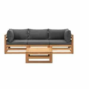 Loungeset Clermont Brest - donkergrijze kussens - 4-delig - V2 - Leen Bakker