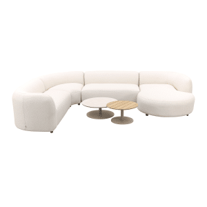 Madeira/Sara ronde u-vorm loungeset + chaise longue links - Naturel Sunbrella/Teak
