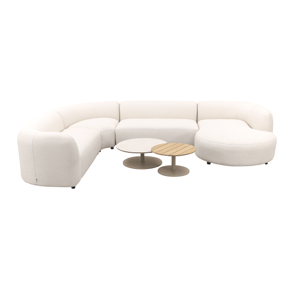 Madeira/Sara ronde u-vorm loungeset + chaise longue links - Naturel Sunbrella/Teak