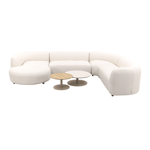 Madeira/Sara ronde u-vorm loungeset + chaise longue rechts - Naturel Sunbrella/Teak